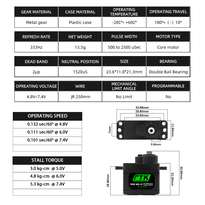 Servo numérique PTK 7455MG-D 1 - Servo Metal Gear avis et prix